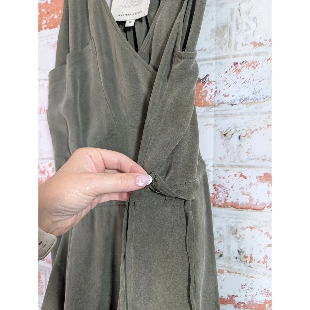 Madison Marcus Silk‎ Wrap Dress Womens Medium Olive Green Asymmetrical Racerback